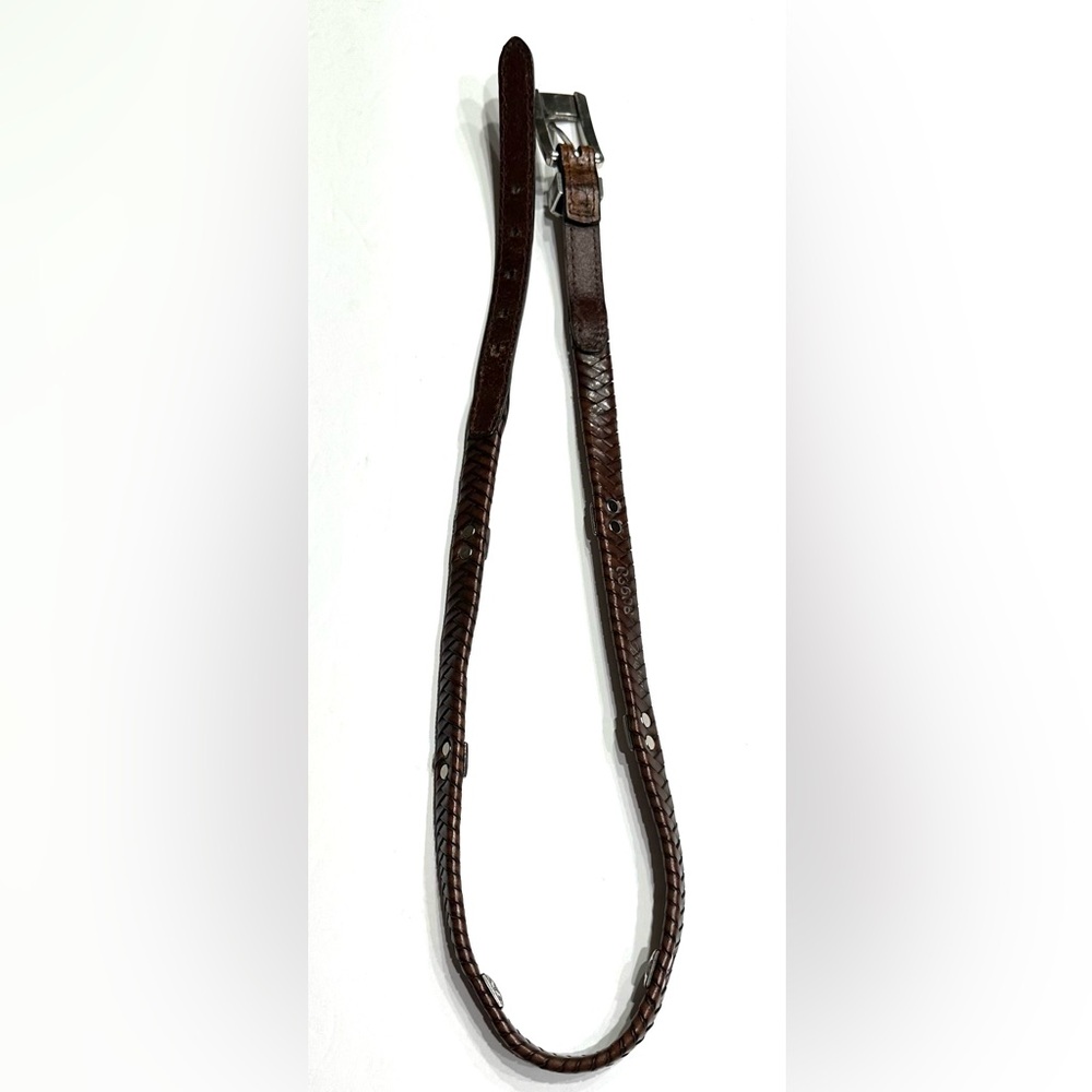 Brighton Womens Brown Braided Leather Skinny Silver Belt Size Medium M 30 - Picture 3 of 12
